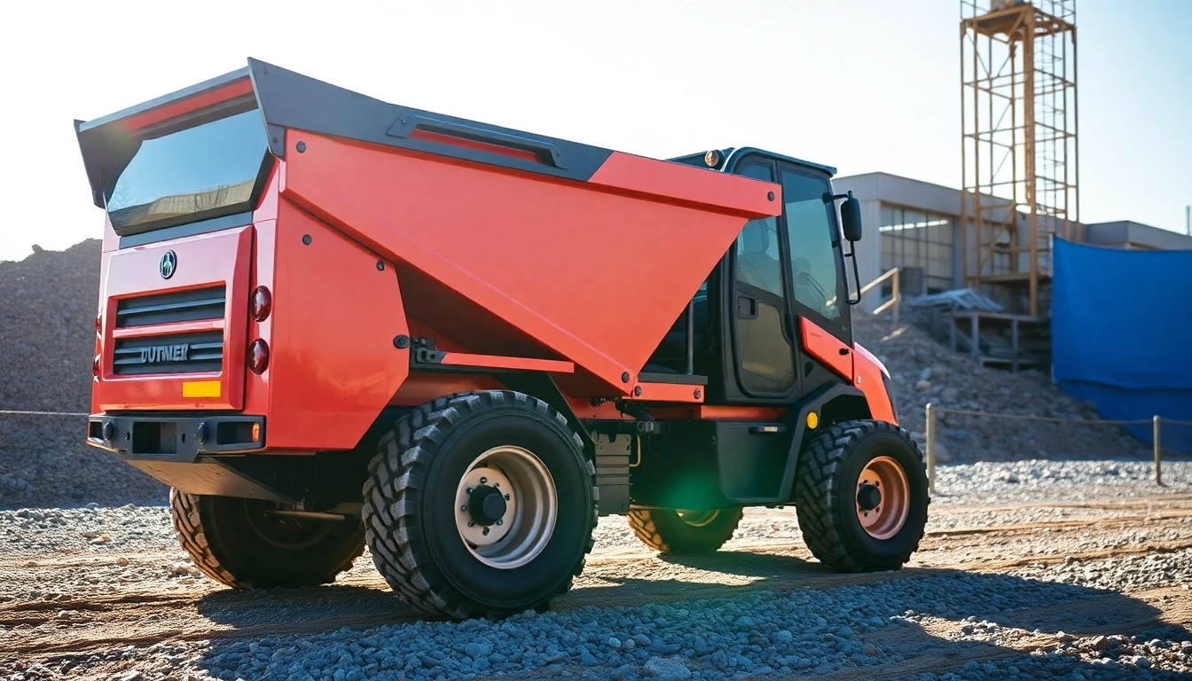 Dumper rental: Efficient construction equipment with a compact dumper vehicle in action on-site, moving materials smoothly.